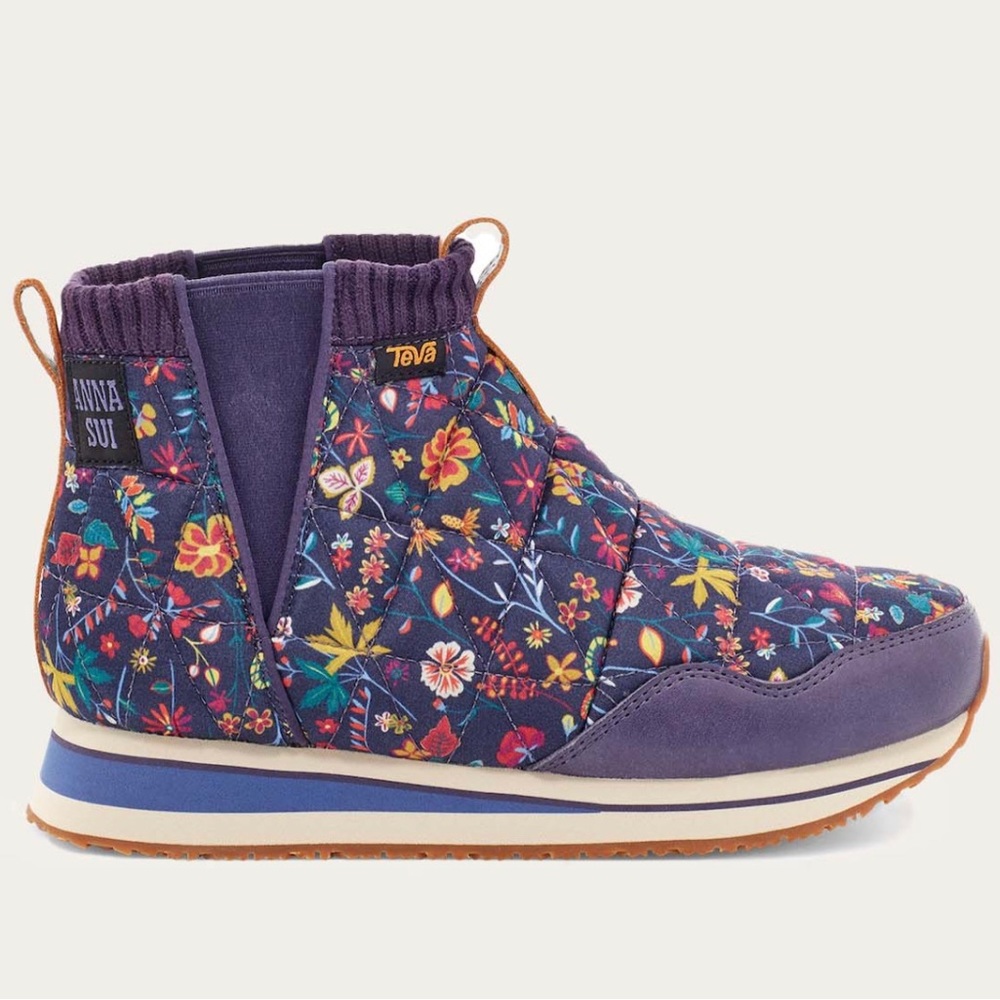 Teva X Anna Sui Ember Mid Anna Floral Quilted Ankle Boots Pull On Womens Size 8